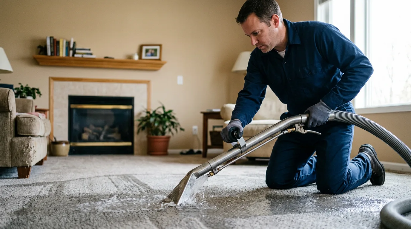 Water damage restoration technician working near Walsh, IL